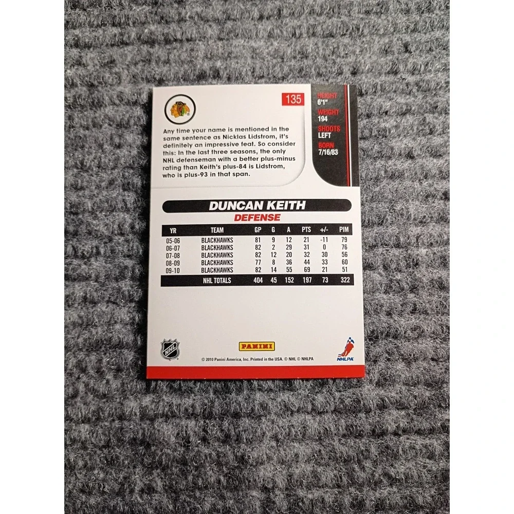2010 Score Chicago Blackhawks Duncan Keith Hockey Card #135